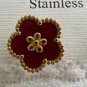 Dark Red Flower with Gold Accents for pierced ears